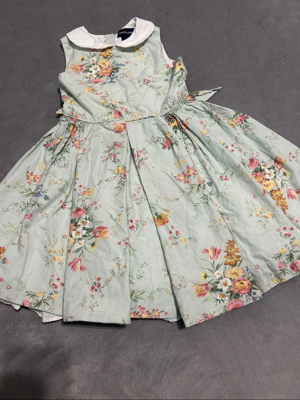 Ralph lauren Classic Floral Mint Girls' Dress with Peter Pan Collar